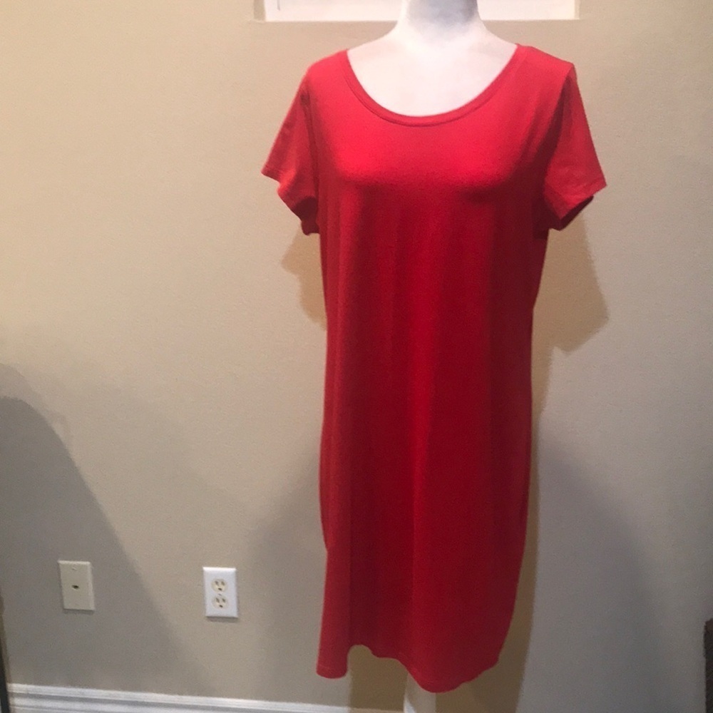 Faded Glory Red 95% Cotton Blend Pull On Rounded Neckline T-Shirt Midi Dress-XL